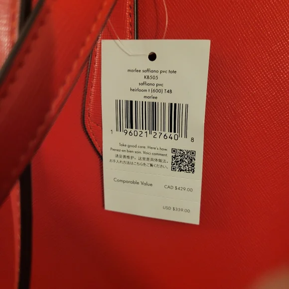 Kate Spade Marlee Red Tote with blue Crab bag charm NWT - Picture 4 of 11